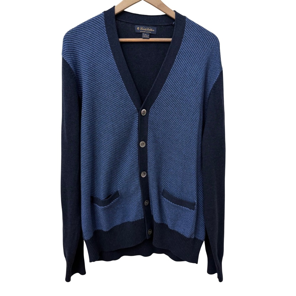 Brooks Brothers‎ Cardigan XL Blue Supima Cotton V-Neck Button Front